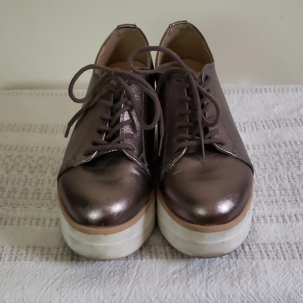 F EFE wedge platform metallic lace up  loafers punk, schoolgirl, tennis sneakers